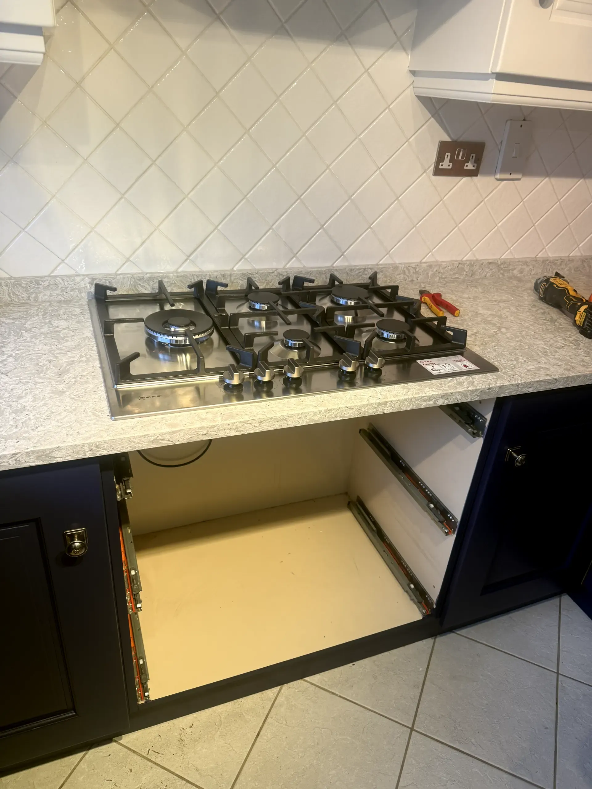 Gas hob installation and appliance plumbing by WGS Services in a Darwen home